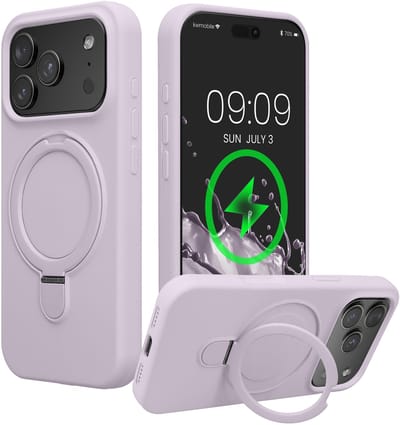 kwmobile Hoesje met Ringstandaard voor Apple iPhone 18 Pro / iPhone 17 Pro - Compatibel met MagSafe - Siliconen Beschermhoes met Microvezel Voering en Standaard - lavendel