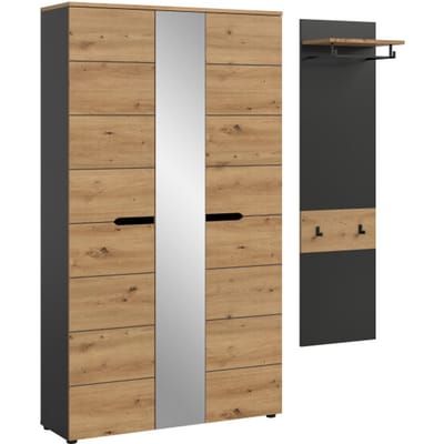 Garderobecombinatie met Spiegel - Moderne Ingangsoplossing op Wieltjes - 165x190x37cm