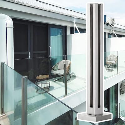 Glazen Balustrade Paal - Terrashek - Balkon Afscheiding - Vierkante Basis - Roestvrij Staal - Zilver