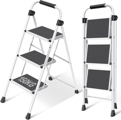 Trapladder 3 Treden met Leuning - Draagbare, Vouwbare en Antislip Opstapkruk voor Thuis en Kantoor