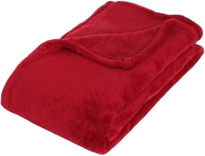 Atmosphera Fleece deken of plaid harig - rood - 125 x 150 cm - polyester - Bankdeken - Fleece plaid