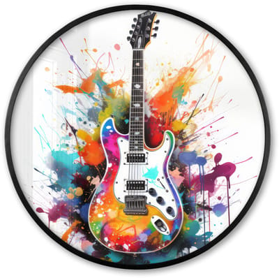 Poster in lijst Rond - Fotolijst 60x60 cm - Posters - Gitaar - Graffiti - Muziek - Wit - Ronde posterlijst zwart - Decoratie - Wanddecoratie woonkamer - Muurdecoratie slaapkamer