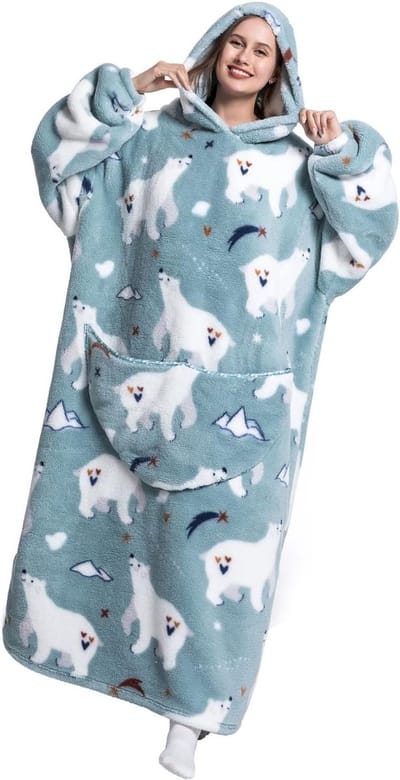 Extra lange en grote hoodiedeken met mouwen en grote zakken - Super warme en knusse fleece sweatshirt-deken