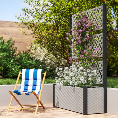 Plantenbak met klimrek - Bloembak - Weerbestendig - Met trellis - Buiten - Metaal - Plantenrek - Grijs