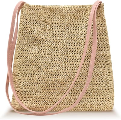 Zomerse Gevlochten Strohandtas, Boho Strandtas, Praktische Schoudertas en Elegante Basket Bag in Roze voor Modebewuste Vrouwen
