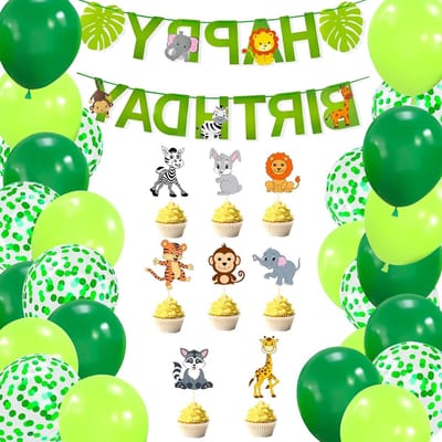 Jungle Thema Verjaardag Versiering met Hangende Swirl Decoraties en Bunting Banner voor Safari Feest en Kinderdoop - Compleet Decoratie Set voor Jungle Party