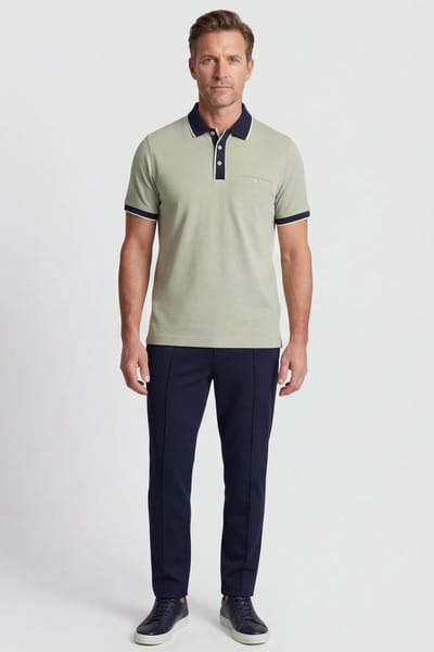 Baileys Polo Uni Color Buttoned Chestpocket Solid Color Fabric Details Misty Green / male