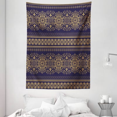 ABAKUHAUS Turks patroon wandtapijt en sprei, damastrand, 110 x 150 cm, indigo