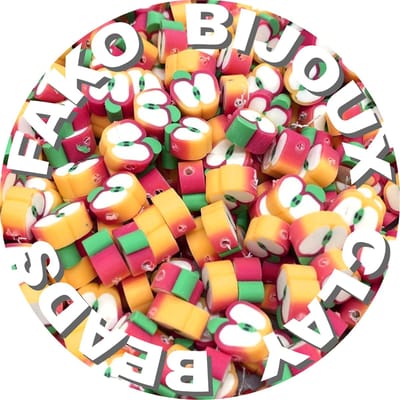 Fako Bijoux - 100 Klei Kralen Appel Geel/Rood - Polymeer Kralen - Figuurkralen - Kleikralen - 10mm - 100 Stuks