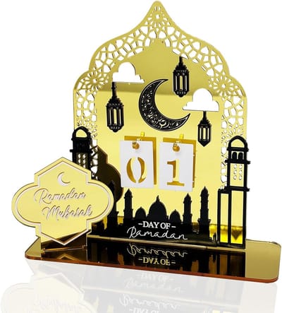 Famanu – Ramadan Mubarak adventskalender -acryl Countdown voor thuiskantoor tafeldecoraties -doe-het-zelf nieuwigheid ster maan lantaarns