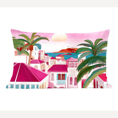 Sierkussens - Kussentjes Woonkamer - 60x40 cm - Stad - Roze - Palmbomen