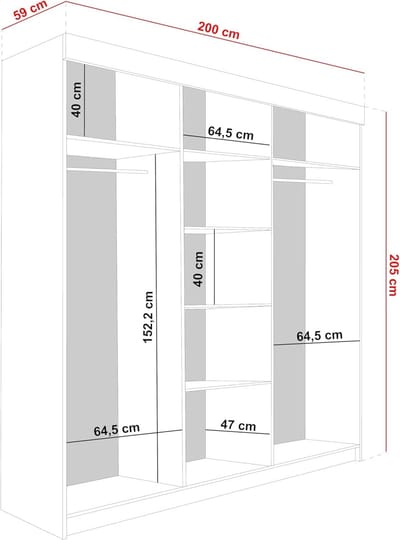 Kledingkast met Spiegel – Casa Velluto Aurelio Deluxe Schuifdeurkast 200 cm – Grote Garderobekast met Schuifdeuren – Moderne Kledingkast Slaapkamer – Grafiet & Wit – 200x205x59 cm