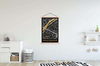 Posterhanger incl. Poster 120x180 cm - Schoolplaat - Frankrijk - Neuilly-sur-Seine - Stadskaart - Plattegrond - Kaart - Textielposter - Blanke latten - Stadskaart