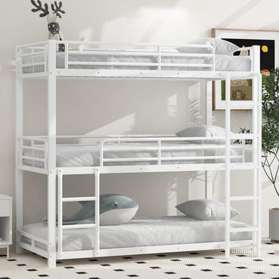 Drievoudig Stapelbed - IJzeren Bed Frame - Ruimte Besparen - EN747 Gecertificeerd - 90 x 200 cm - Wit
