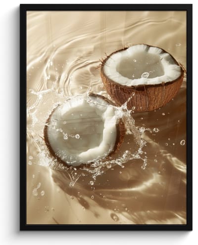 Fotolijst inclusief poster - Posterlijst 50x70 cm - Posters - Kokosnoot - Water - Beige - Spetters - Foto in lijst - Keuken decoratie muur - Wanddecoratie accessoires - Muurdecoratie - Schilderijen