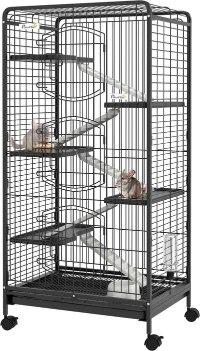 PawHut-Kooi voor kleine dieren - Metaal - 61,5x44x131cm - Zwart