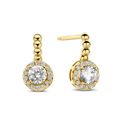 New Bling - 9NB-1452 - zilveren oorbelknopjes met zirkonia steen - 925 sterling silver - gold plated