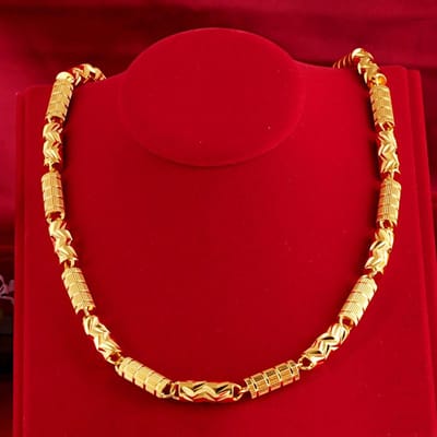 Zandgoud Ketting 8mm Zuivere Cilindrische Ketting Massief Messing Ketting Verguld 24K Herenketting red