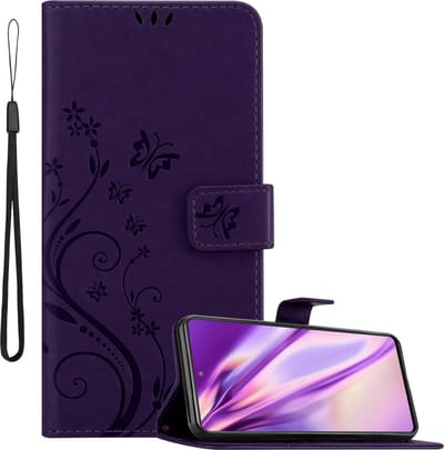 Cadorabo Hoesje geschikt voor Samsung Galaxy S20 FE in BLOEMEN DONKER PAARS - Beschermhoes in bloemmotief met magnetische sluiting, standfunctie en kaartsleuven Book Case Cover Etui