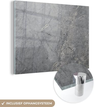 Glasschilderij - Graniet - Steen - Grijs - Textuur - 160x120 cm - Schilderij glas - Woondecoratie