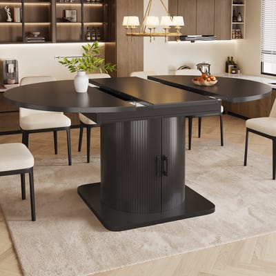 REDOM - Uitschuifbare Eettafel - Met Opbergruimte En Uitneembare Legplanken - Modern - MDF En Metaal - Zwart - 118-158 X 118 X 76 Cm