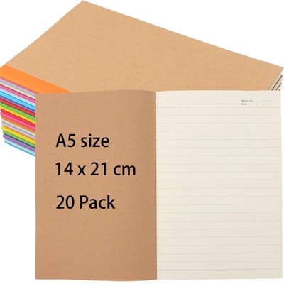 Dailygoods- Notitieboek A5 - 20 Stuks - 60 Pagina's - Kraftpapier Omslag - Gelinieerd - Veelkleurig - Duurzaam en Betrouwbaar - Schrijfblok