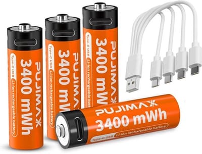 Pujimax AA 1.5V 3400 mWh Oplaadbare Li-ion Batterijen met USB-C Oplaadkabel voor AB, Game Controller, Muis, Speelgoed