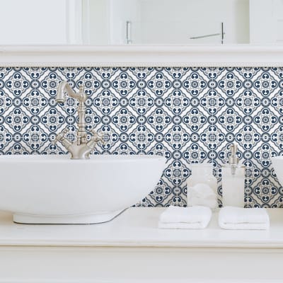 Zelfklevende tegelmuurstickers voor keuken en badkamer - 9 Azulejos Madina cementtegelstickers - 9 stickers 20x20cm