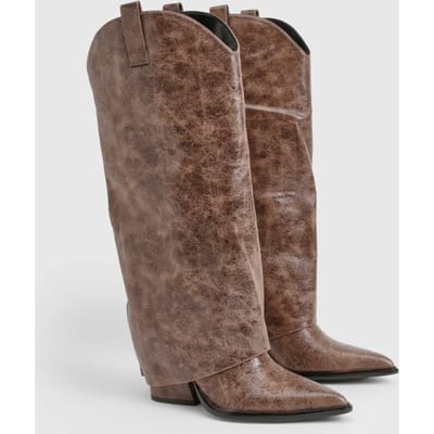 boohoo Dames Versleten western cowboylaars met hak | Brown | Maat: 3