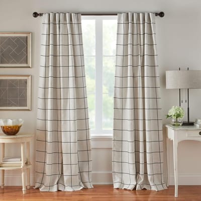 Famanu – raamgordijn met ruitpatroon - verduisterend raamgordijn - woonkamer en slaapkamer gordijn met staafzaklussen - 132 x 213 cm - grijs - 1 paneel