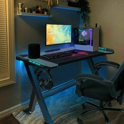 Eszenzics™ Modern Game Bureau - Zwart - 100x60x73cm - RGB-LED verlichting - USB-plug - Bekerhouder - Haak voor koptelefoon - Extra zwaar frame tot 150kg