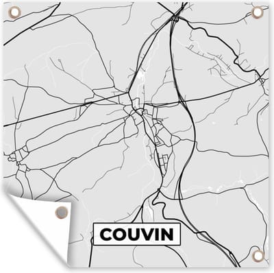 Tuin poster Stadskaart – Plattegrond – België – Zwart Wit – Couvin – Kaart - 200x200 cm - Tuindoek