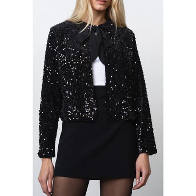 French Connection Monet Sequin Tie Cardigan Blackout Maat: S | Faux-Fur Jassen Outlet | Dames | Zwart