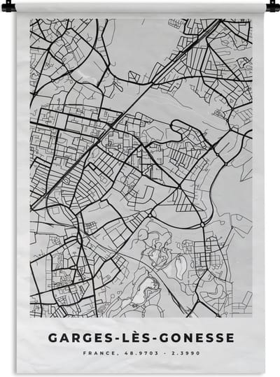Wandkleed - Wanddoek - Garges-Lès-Gonesse - Plattegrond - Frankrijk - Kaart - Stadskaart - 120x180 cm - Wandtapijt
