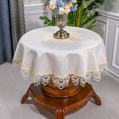 Ronde tafelkleed Kunst Huishouden Kant Tafelkleed Tafel Eettafelhoes Europa Geborduurde Bloem Stoffen Tafelmat Stofhoes Diameter 120cm