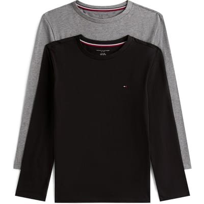 Tommy Hilfiger Boys 2-pack Ls Tee Medium Grey Ht/black Taglia: 10-12 | T-shirt Outlet | kids | Grigio