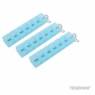 Pillendoos - Medicijndoosje 7 dagen - TENZHVXI® - 7 Vakken Organisatie - Compact Draagbaar Ontwerp - Blauw Kunststof 15x3x2cm - 3 Stuk Set - Voor Dagelijkse Medicatie