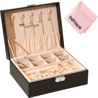 Behave Luxe Sieradendoos Zwart – 15 Vakken – Incl. Poetsdoekje – Sieraden Opbergdoos met Slot – Organizer voor Ringen, Oorbellen & Kettingen