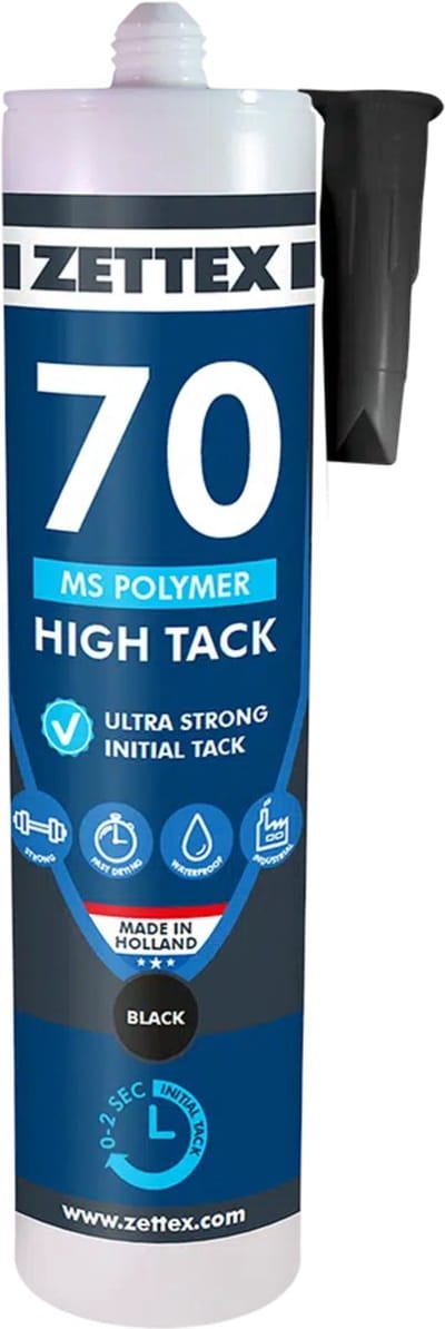 Zettex MS 70 High Tack Montagekit - Lijmkit - Binnen & Buiten - Extra Sterk - 290ml - Zwart