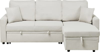 NASSJO - Hoekslaapbank - Lichtbeige - Linkszijdig - Polyester/Linnen