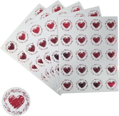 200x Transparante Stickers Op Vel - 32mm - Hart Krans Rood - Serie 3 - Sluitsticker - Sluitzegel - Cadeau Sticker - Hartje Rood - 200 Stuks