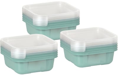 Hega Hogar Vershoudbakjes - set 12x stuks - 900 ml - transparant/groen - L16 x B16 x H9 cm - Mealprep - Maaltijden bewaren
