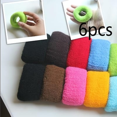 Élastiques à Cheveux Tricotés Épais Supports de Queue de Cheval Élastiques Accessoires Élégants de Coiffure Pour Femmes et Usages Quotidiens 6PCS black
