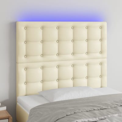 vidaXL - Hoofdbord - LED - 80x5x118/128 - cm - kunstleer - crèmekleurig