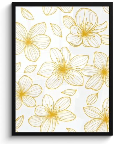 Poster in lijst - Fotolijst 50x70 cm - Posters - Bloemen - Patroon - Illustratie - Geel - Posterlijst zwart - Decoratie - Wanddecoratie woonkamer - Muurdecoratie slaapkamer