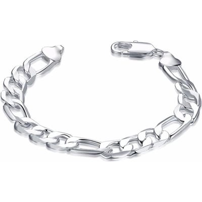 Nieuwe Mode 925 Stempel Zilver Kleur Armband 12 Mm Brede Heren Figaro Kettingen 21 Cm Voor Mannen Vrouwen Fijne sieraden white