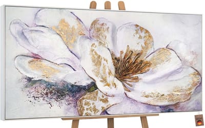 Canvas schilderij groot handgeschilderd gouden pioen bloem luxe – YS-Art Gallery – Luxe wanddecoratie voor woonkamer – Modern schilderij voor slaapkamer en hal