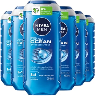 NIVEA MEN Fresh Ocean Douchegel - 3-in-1 Shower Gel - Shampoo - Voordeelverpakking - 6 x 250 ml