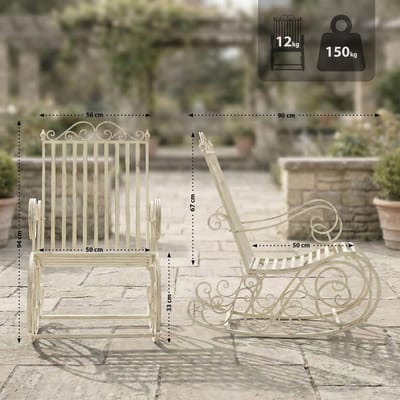 CLP Schommelstoel Relaxstoel Smilla, weerbestendig voor de tuin, metalen frame antiek/creme