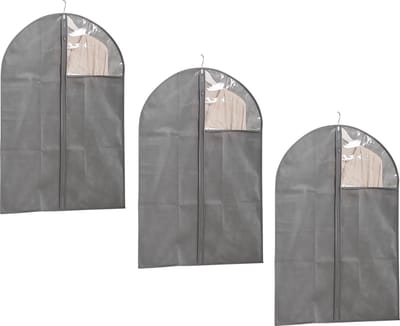 Zeller Kledinghoes - 3x - grijs - 60 x 90 cm - kijkvenster - polyester - beschermhoes - kleding opbergen - Colberts/jasjes/pakken opbergen - Kledinghoezen